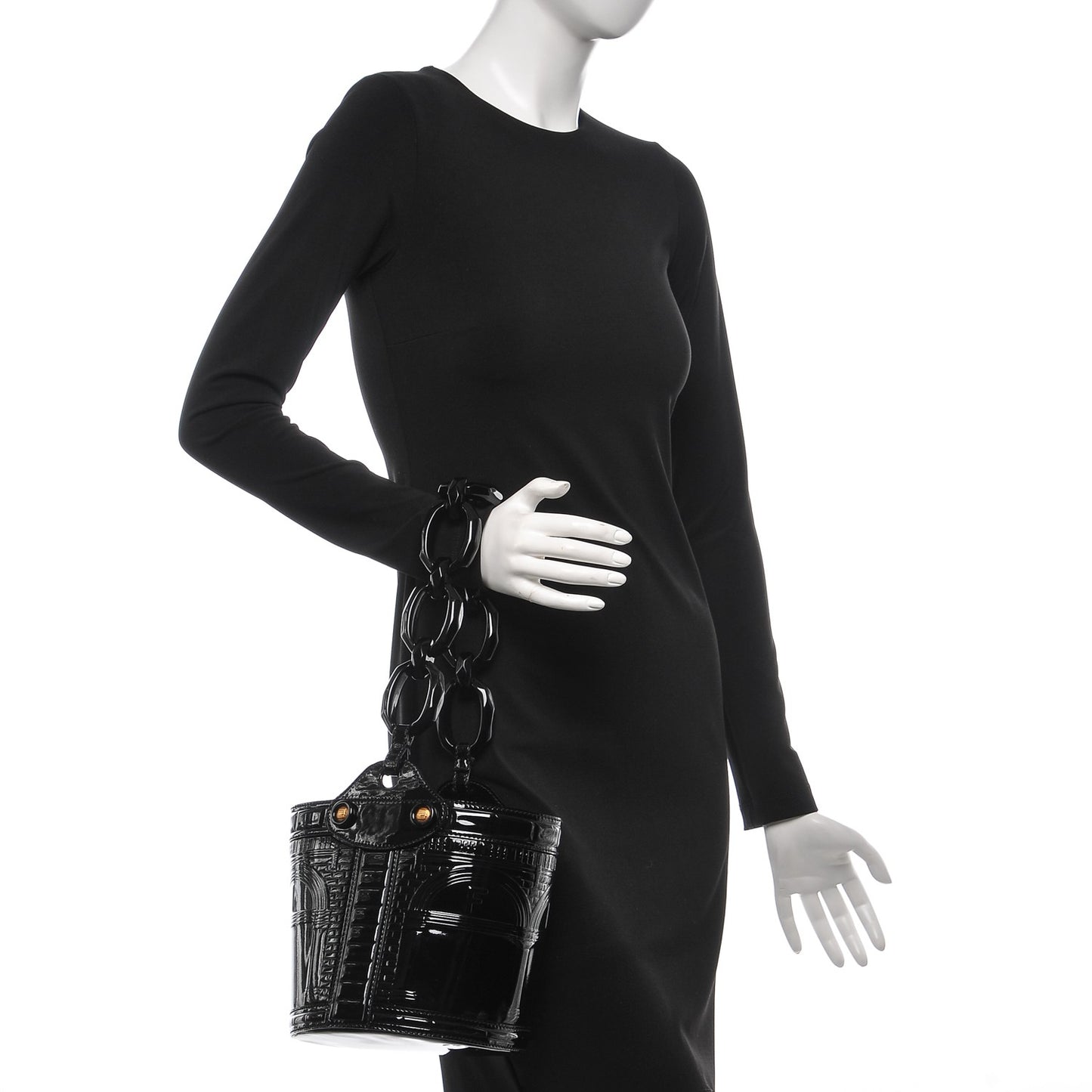 Patent Palazzo Bucket Bag Black