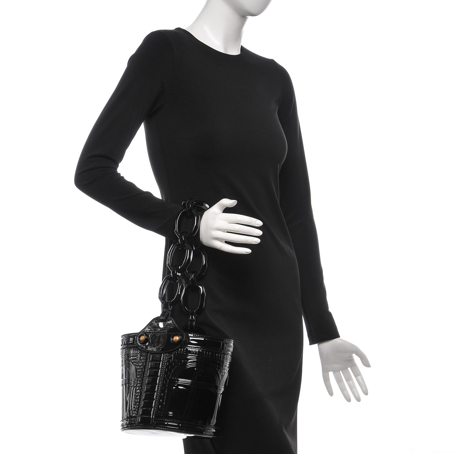 Fendi Patent Palazzo Bucket Bag Black 2 of 7