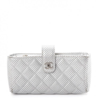 Chanel Perforated Lambskin Quilted Mini Phone Holder Clutch Silver 1 of 14