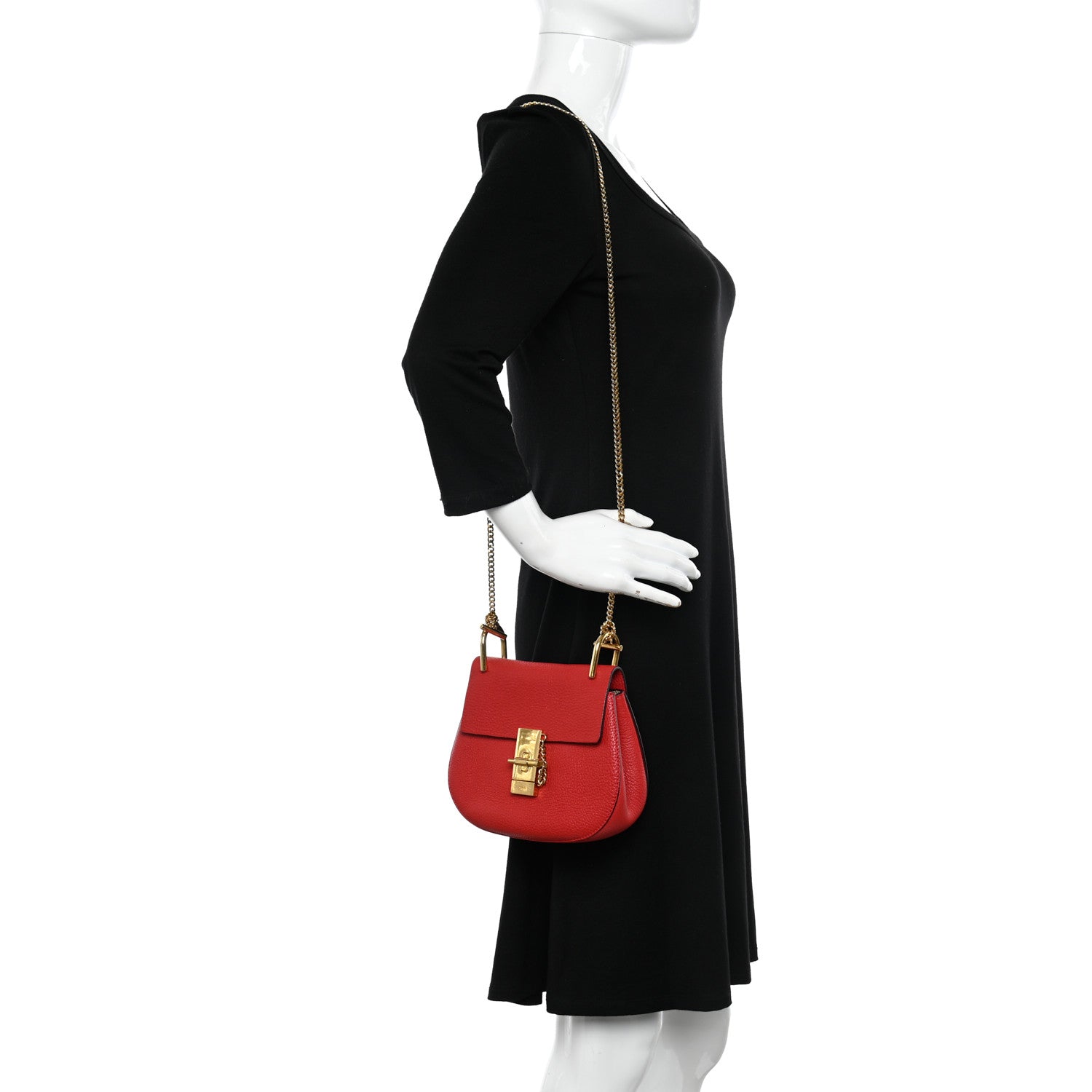Chloe Grained Lambskin Mini Drew Shoulder Bag Plaid Red 2 of 12