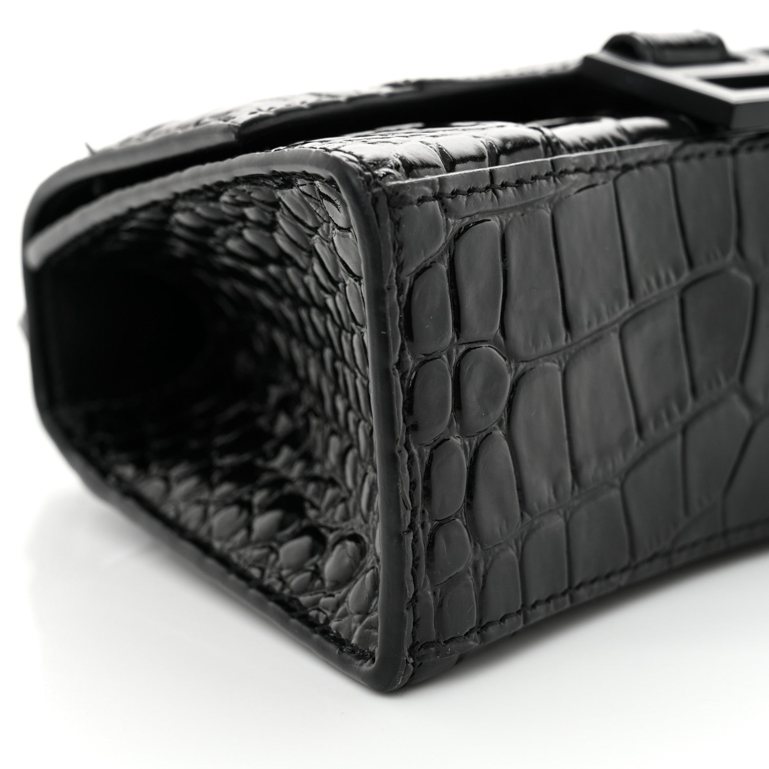 Balenciaga Shiny Calfskin Monochrome Crocodile Embossed Hourglass Top Handle Bag XS Black 11 of 17