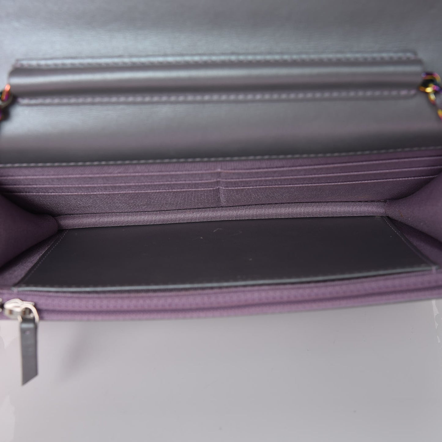 Iridescent Lambskin Quilted Reissue Wallet On Chain WOC Light Purple