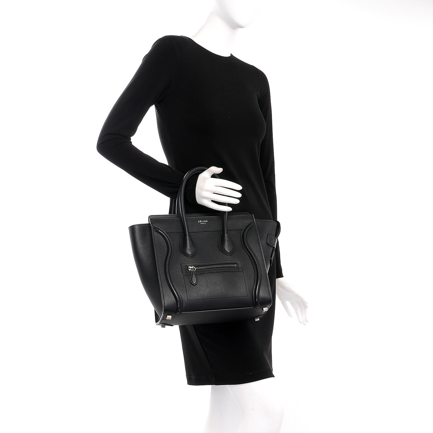 Celine Drummed Calfskin Micro Luggage Black 2 of 7