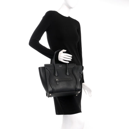 Celine Drummed Calfskin Micro Luggage Black 2 of 7