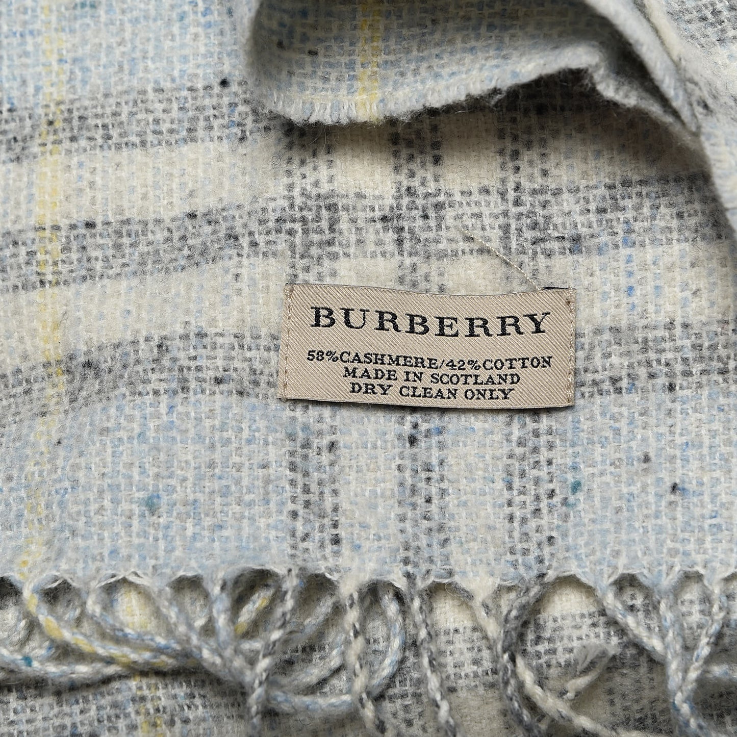 Cashmere Cotton Vintage Check Fringe Scarf Grey