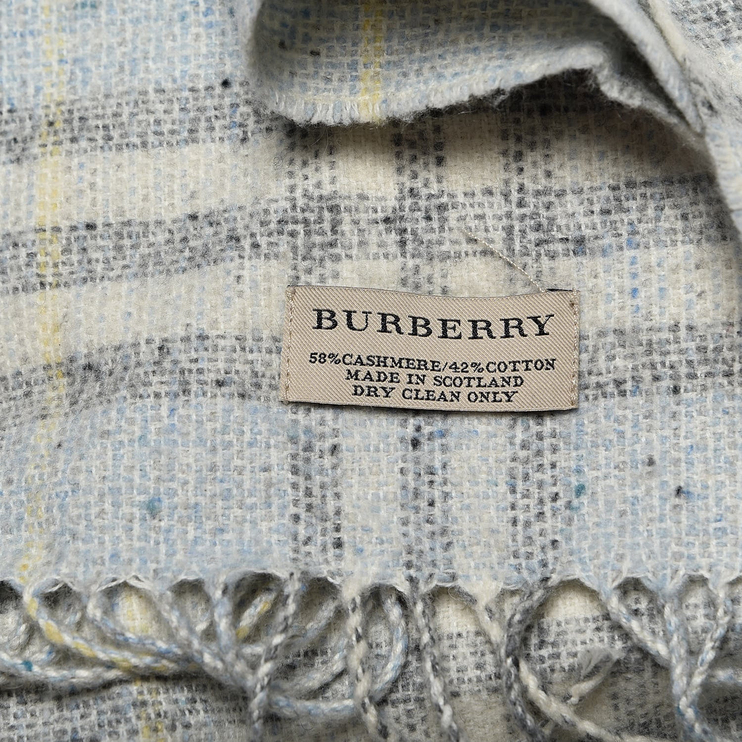 Burberry Cashmere Cotton Vintage Check Fringe Scarf Grey 4 of 4