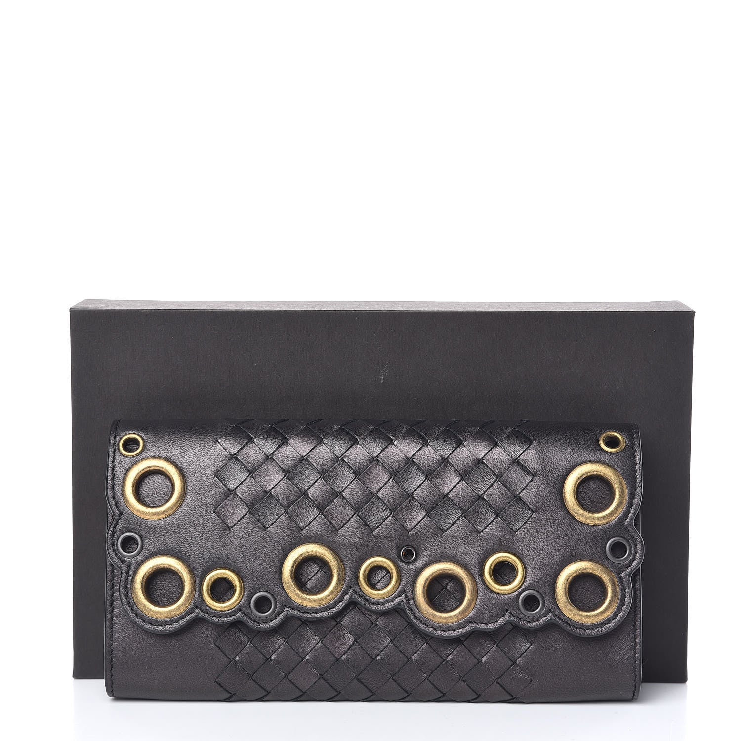 Bottega Veneta Metallic Nappa Intrecciato Eyelets Lace Continental Flap Wallet Antique Silver 9 of 9
