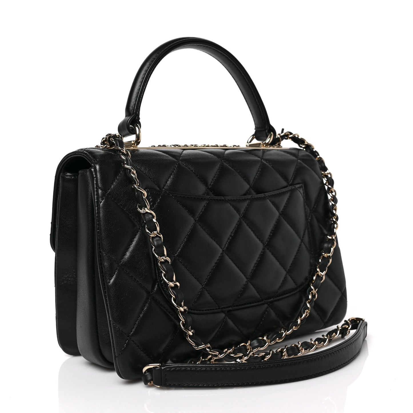 Lambskin Quilted Small Trendy CC Chain Dual Handle Flap Bag Black