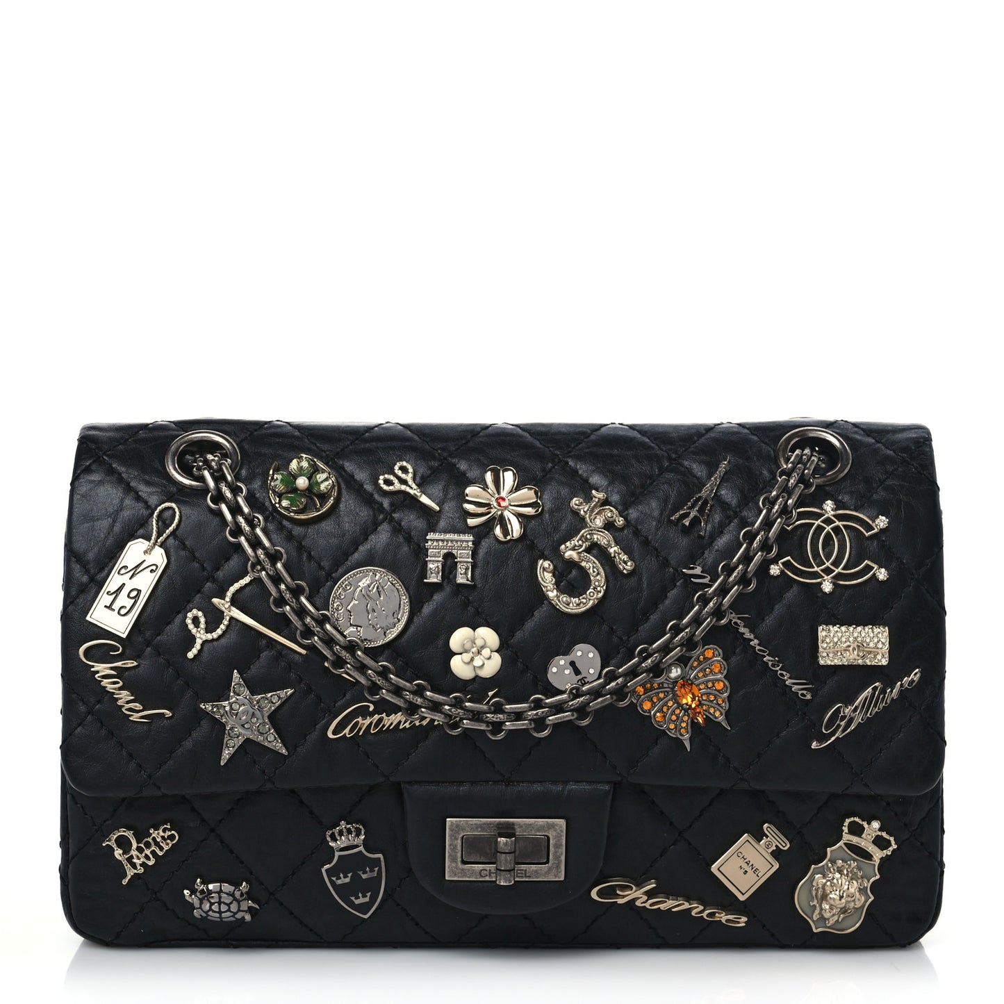 Aged Calfskin Lucky Charms 2.55 Reissue 225 Flap Black