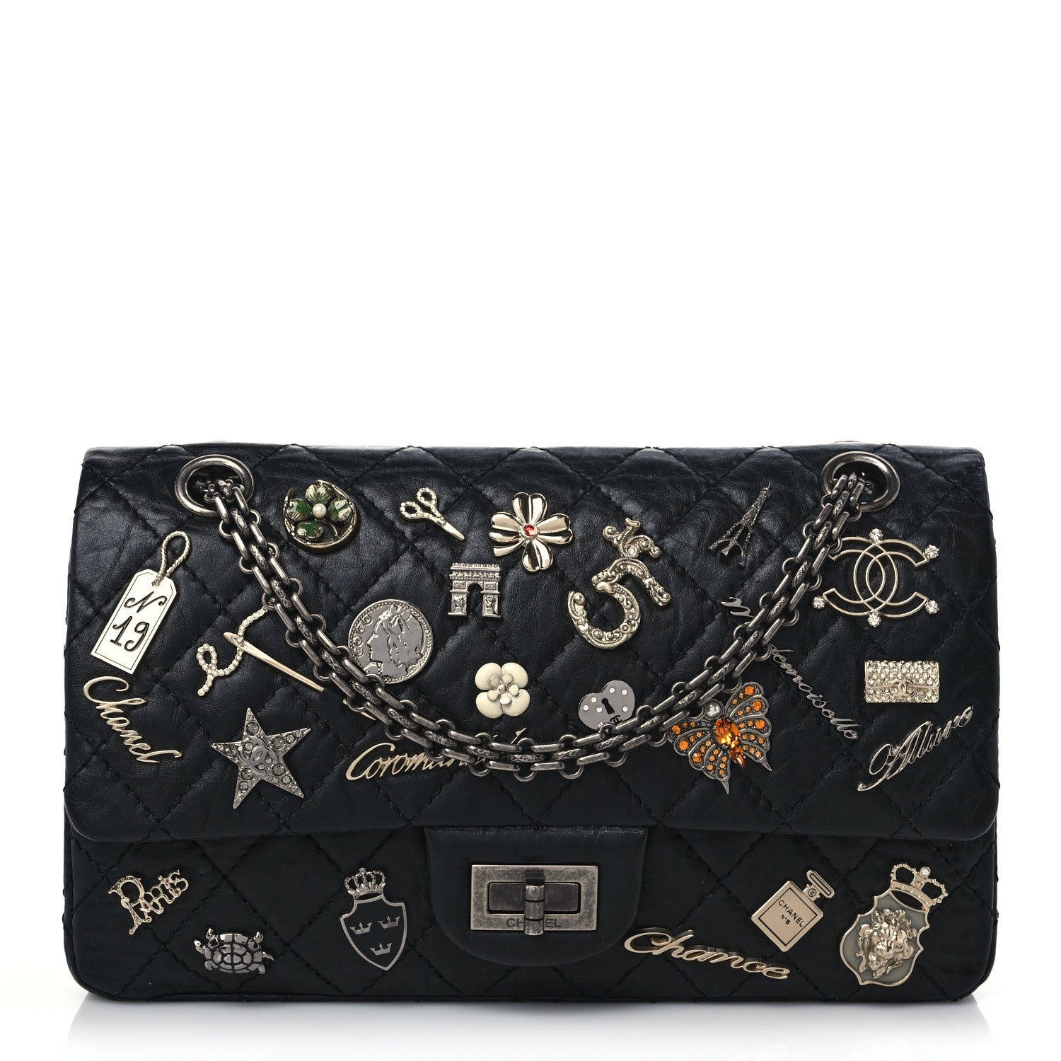 Chanel Aged Calfskin Lucky Charms 2.55 Reissue 225 Flap Black 1 of 9