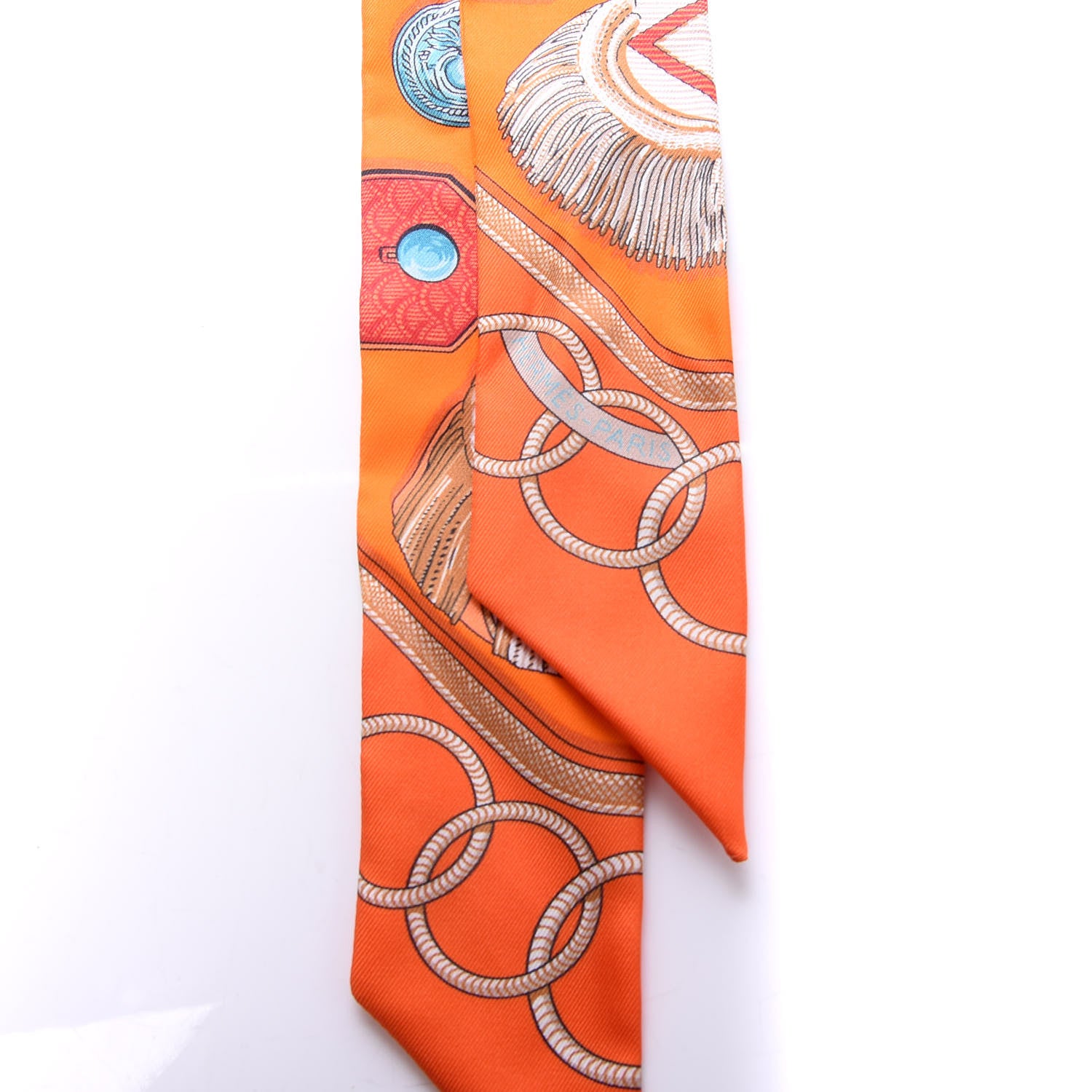 Hermes Silk Epaulettes Twilly Orange Turquoise Vert 2 of 5