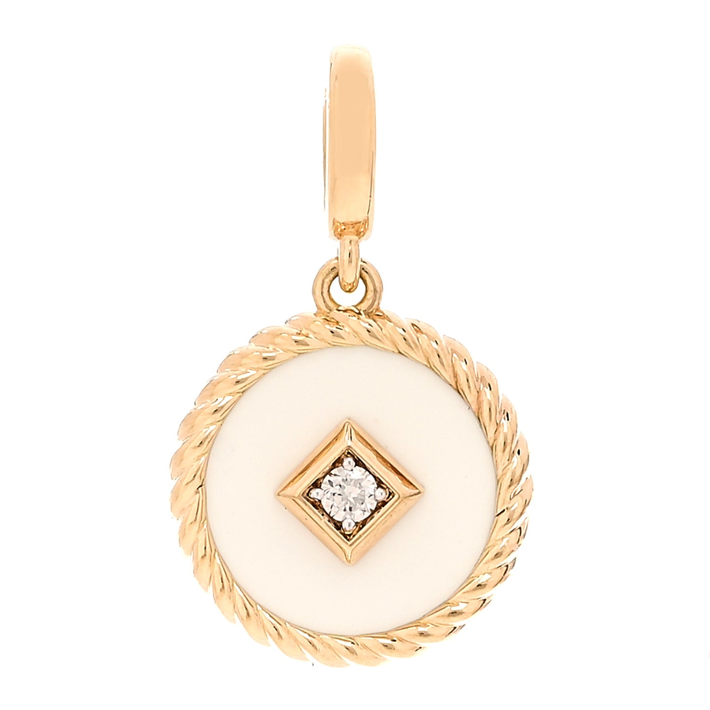 18K Yellow Gold Diamond Enamel Cable Collectibles Enhancer Pendant White