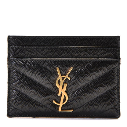 Saint Laurent Grain De Poudre Matelasse Chevron Monogram Credit Card Case Black 16 of 16