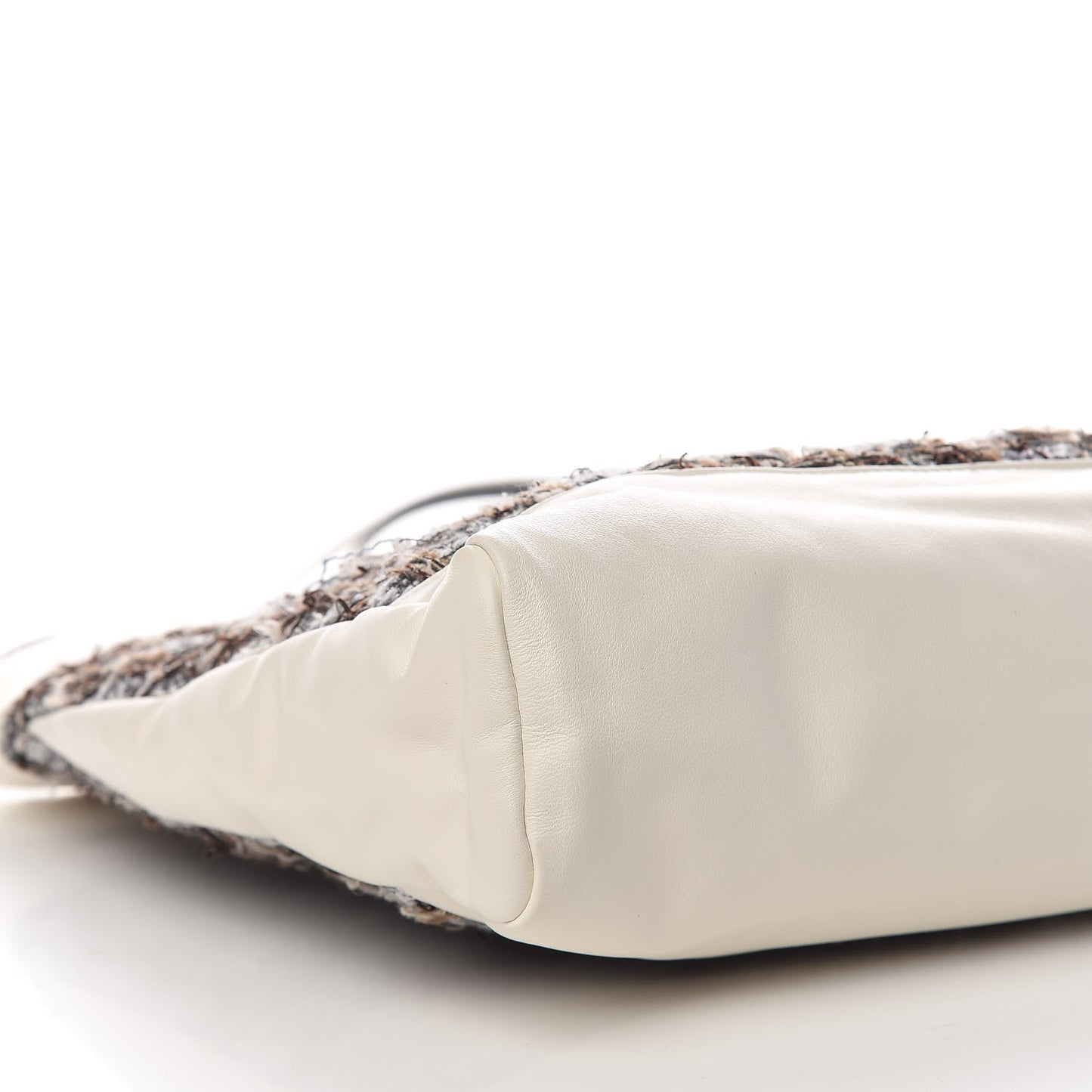 Tweed Calfskin Quilted Large 31 Shopping Bag White Multicolor