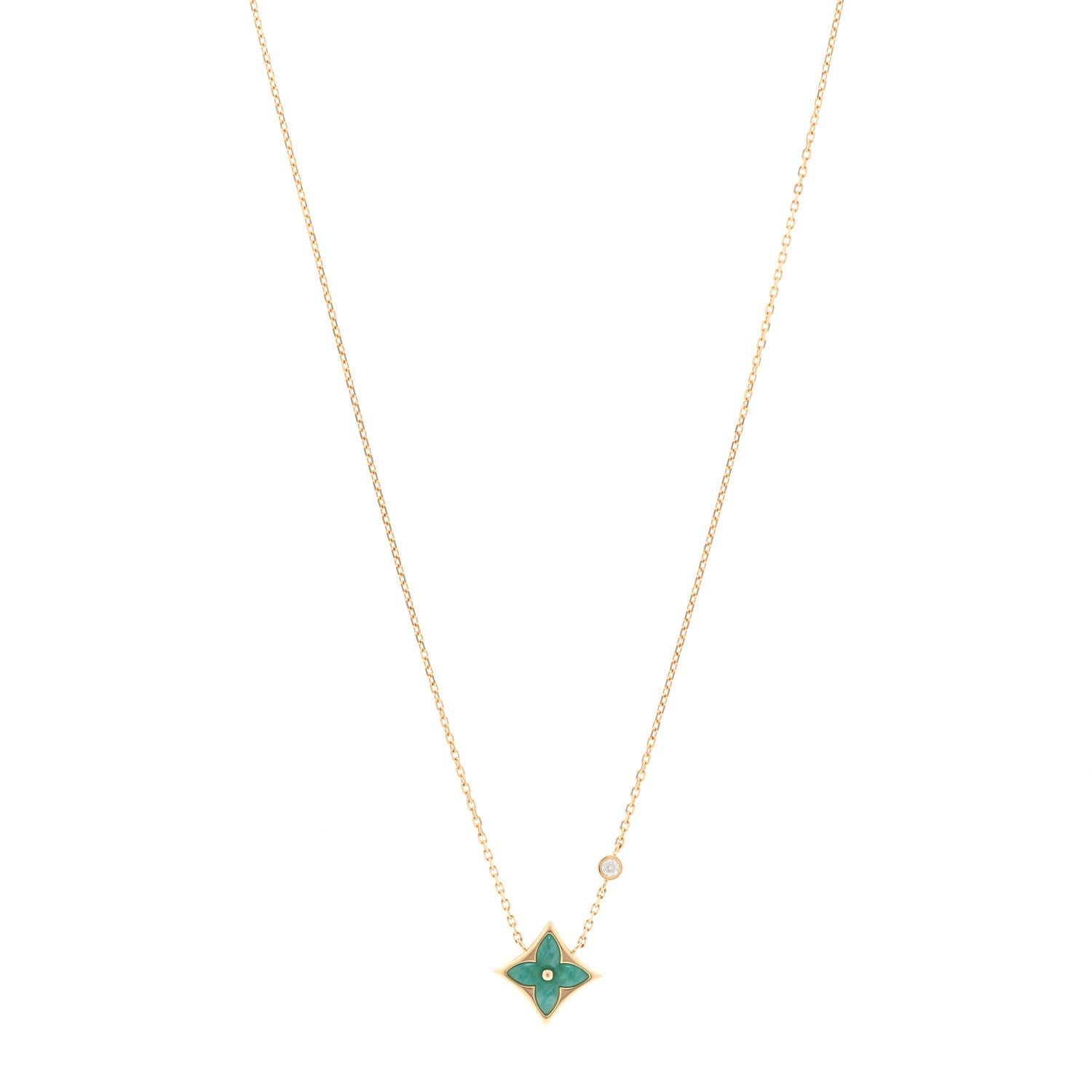 Louis Vuitton 18K Yellow Gold Diamond Amazonite Color Blossom BB Star Pendant Necklace 1 of 6