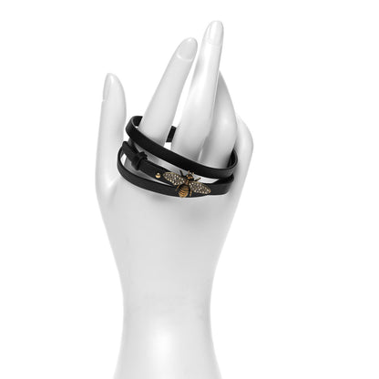 Christian Dior Calfskin Crystal Bee Triple Loop Bracelet Black 2 of 4