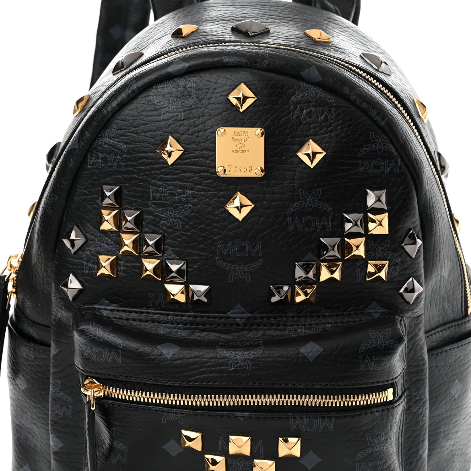 MCM Grained Calfskin Visetos Studded Small Stark M Backpack Black 7 of 9