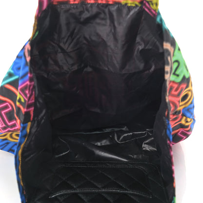 Chanel Caviar Fabric Graffiti Foldable Tote Bag With Chain Black Multicolor 9 of 18