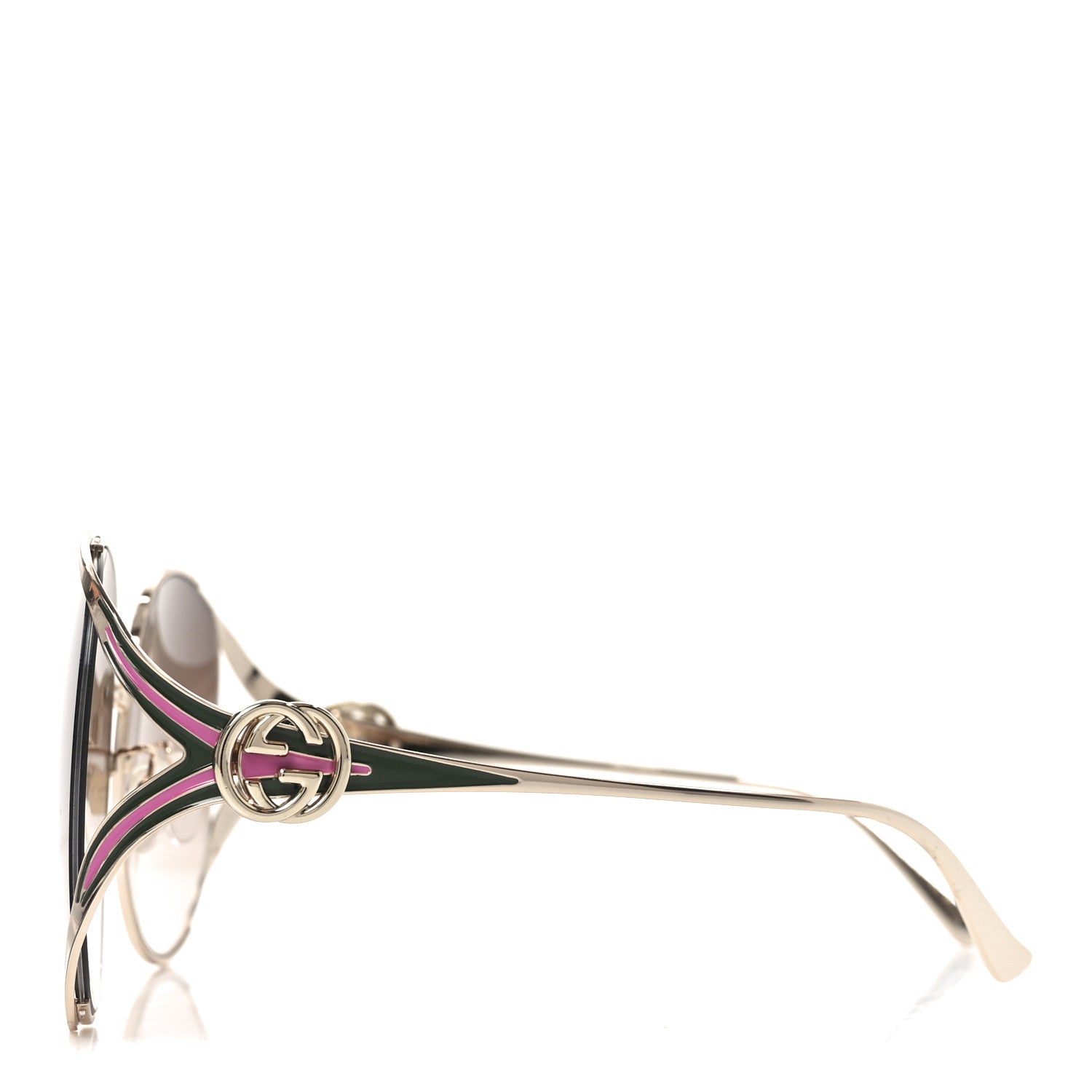 Gucci Metal Oversized Round Frame GG0225S Sunglasses Green Pink 3 of 7