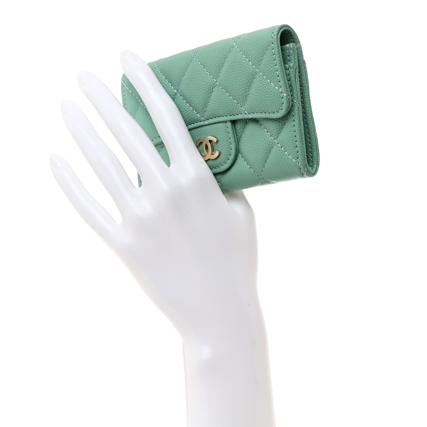 Chanel Caviar Quilted Flap Card Holder Wallet Light Green 2 of 8