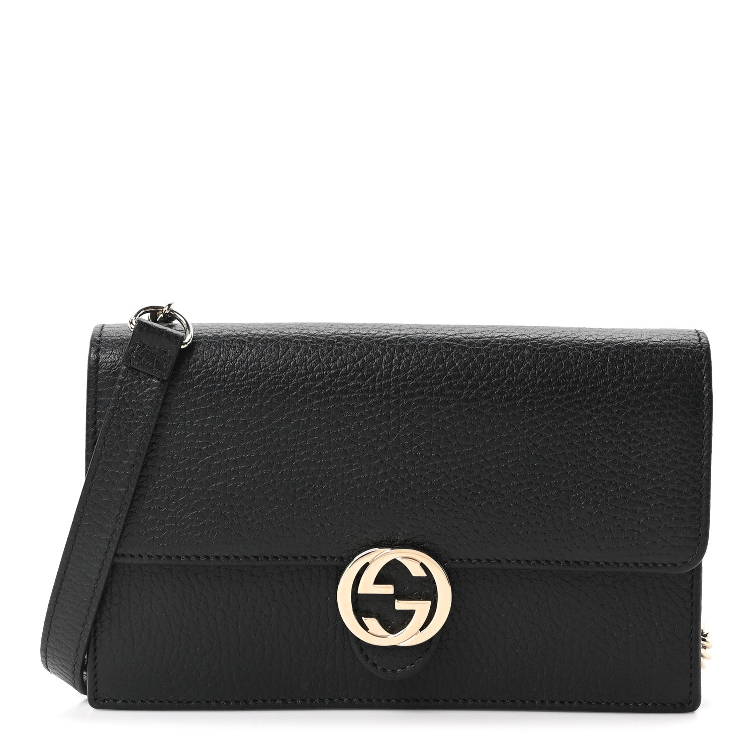Gucci Dollar Calfskin Interlocking G Chain Wallet Black 1 of 9