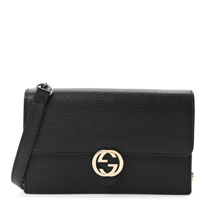 Gucci Dollar Calfskin Interlocking G Chain Wallet Black 1 of 9