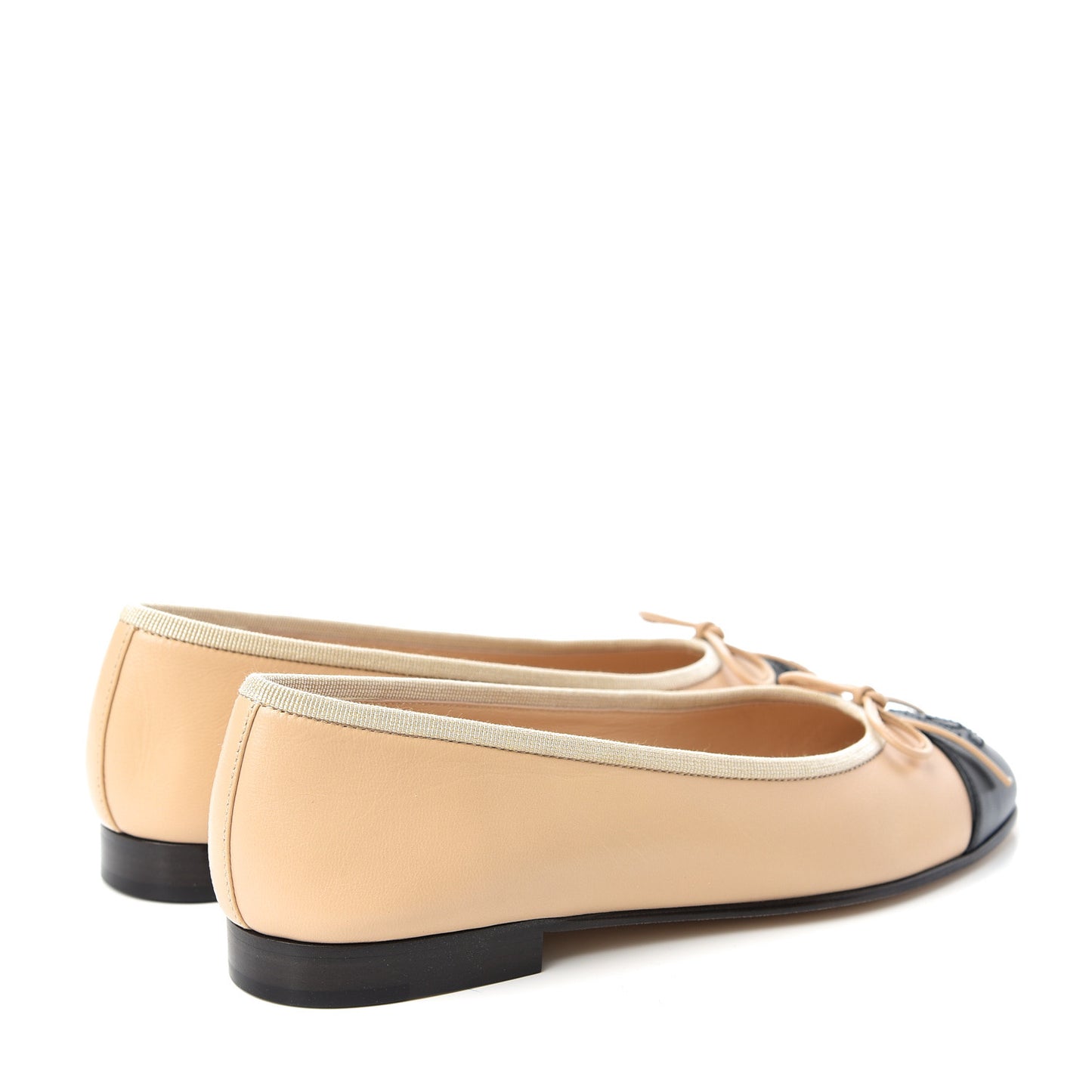 Lambskin CC Cap Toe Ballerina Flats 36 Beige Black