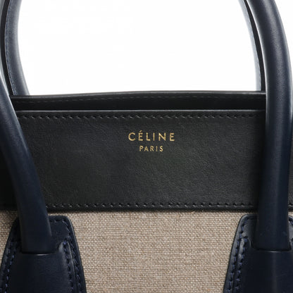 Celine Smooth Calfskin and Linen Mini Luggage Navy Black Khaki 4 of 8