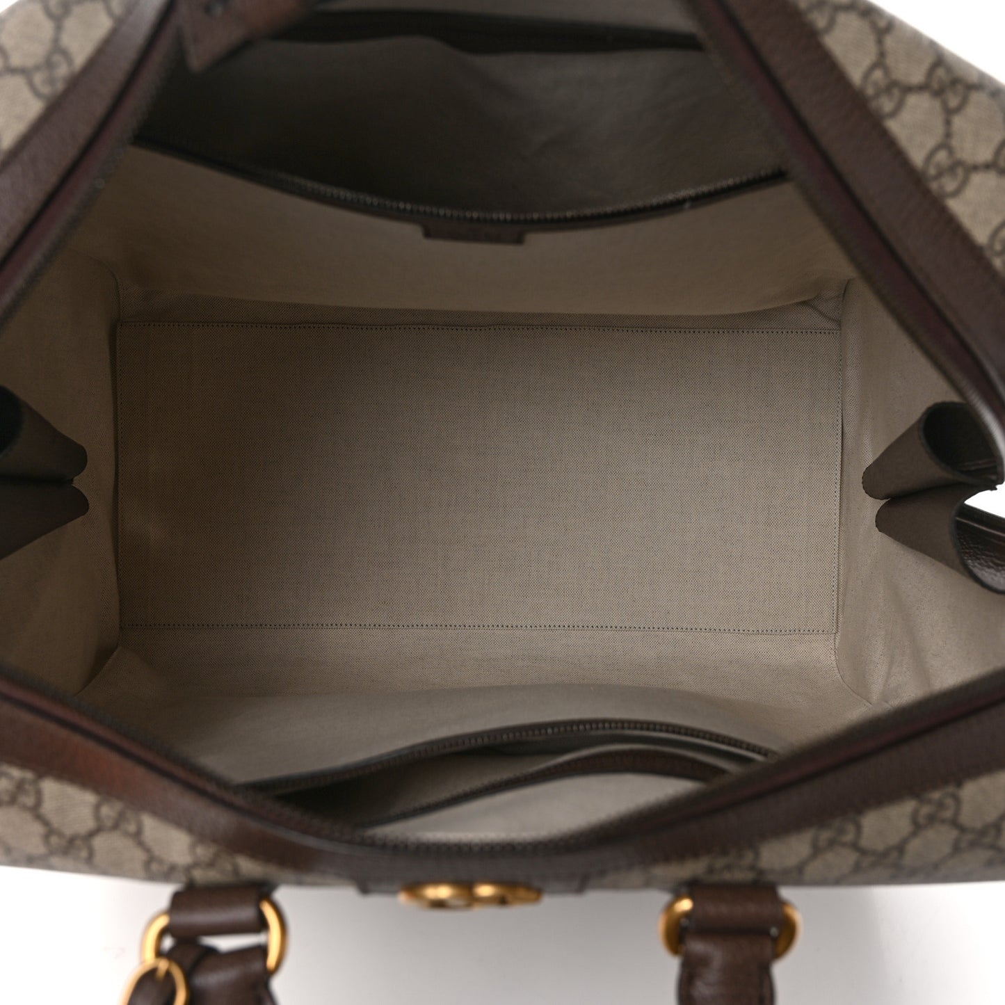 GG Supreme Monogram Textured Dollar Calfskin Web Savoy Duffle Bag Beige Ebony New Acero