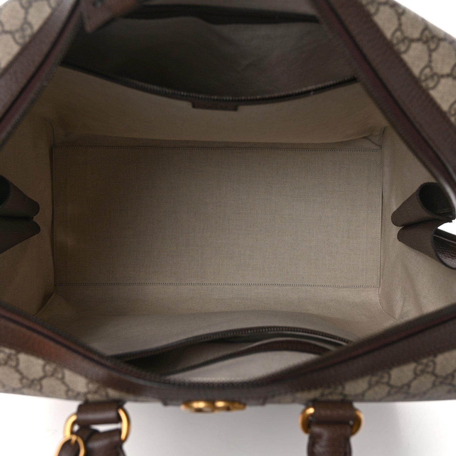 Gucci GG Supreme Monogram Textured Dollar Calfskin Web Savoy Duffle Bag Beige Ebony New Acero 5 of 8