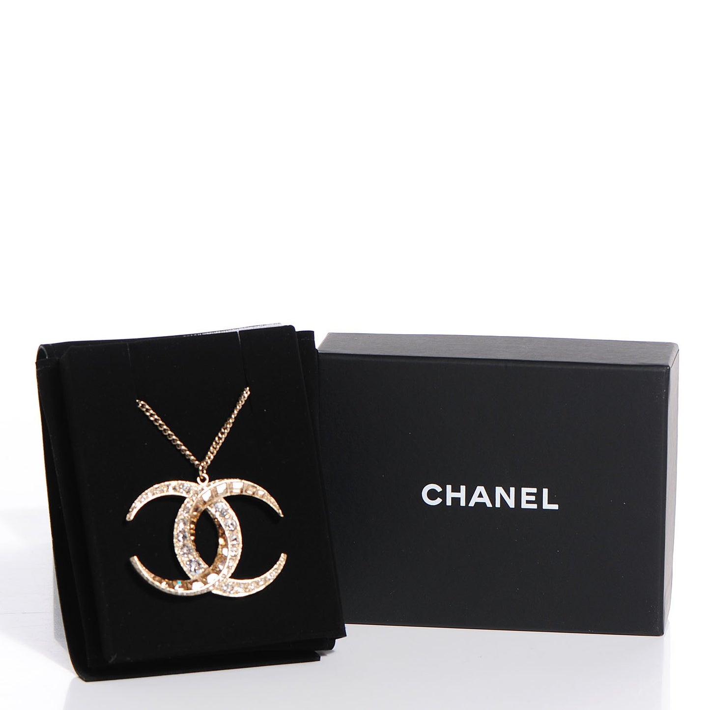 Crystal Baguette Moon CC Necklace Gold