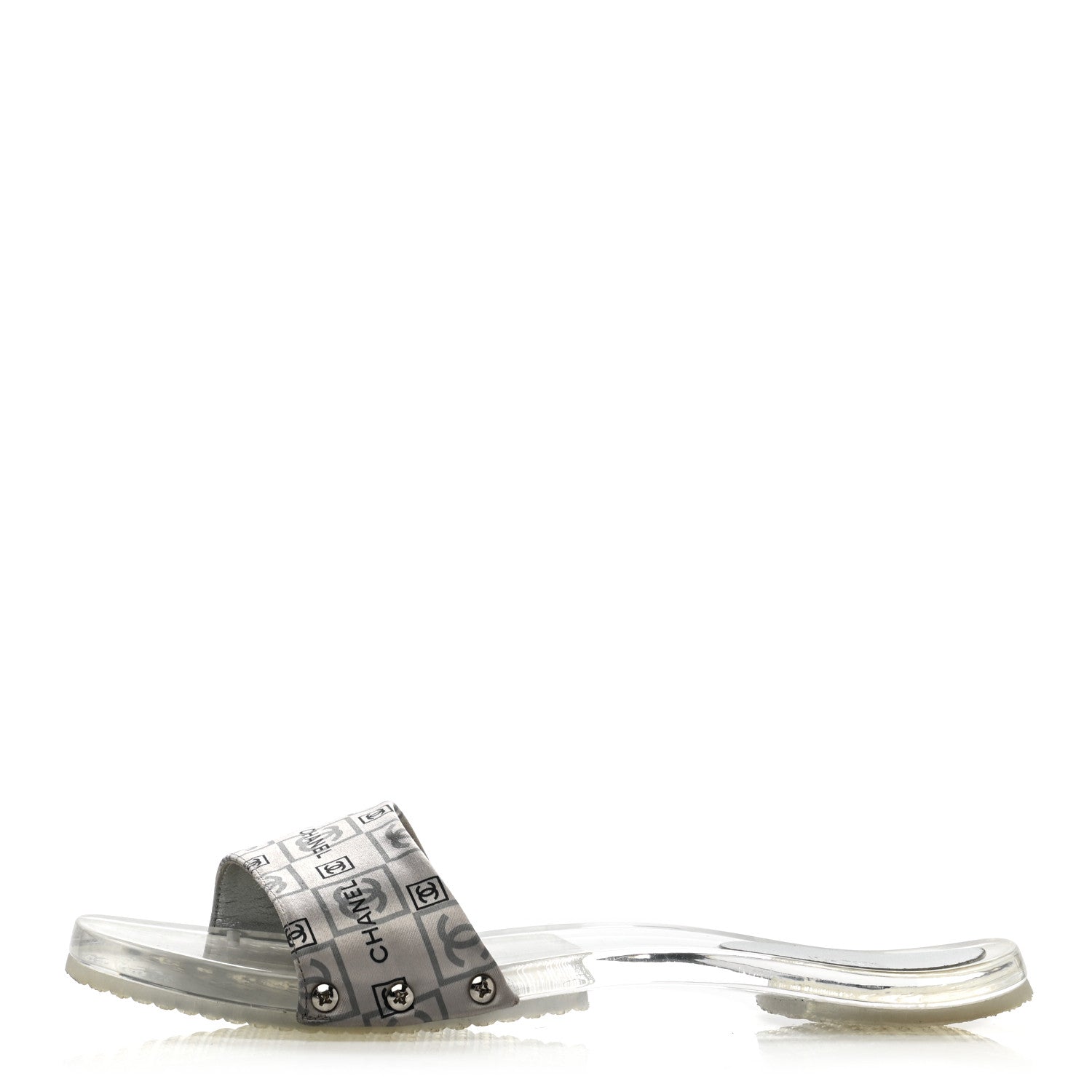 Chanel PVC Transparent Satin CC Logo Sport Slide Sandal 36 White Silver 1 of 9