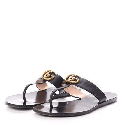 Gucci Calfskin GG Marmont Thong Sandals 38 Black 3 of 7