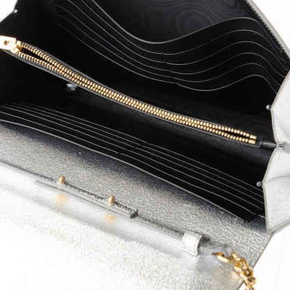 Saint Laurent Grained Metallic Calfskin Monogram Chain Wallet Argento 5 of 7