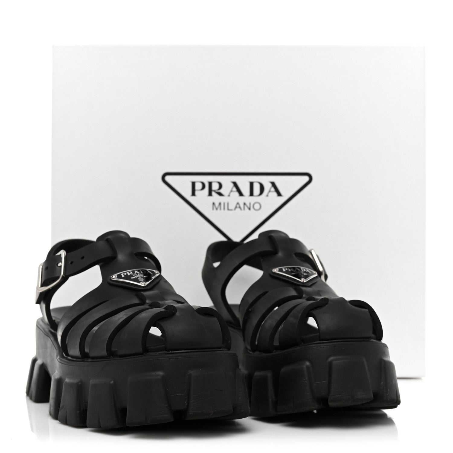 Prada Foam Rubber Triangle Logo Monolith 55mm Cage Sandals 39 Black 13 of 13