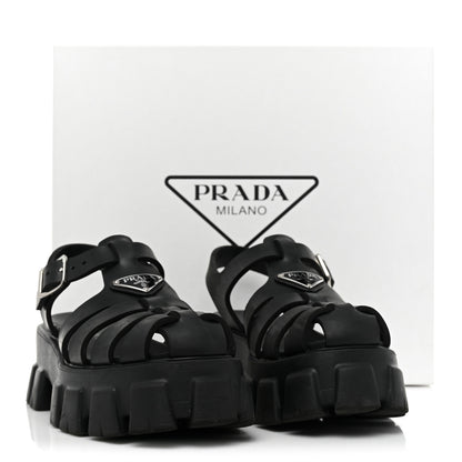 Prada Foam Rubber Triangle Logo Monolith 55mm Cage Sandals 39 Black 13 of 13