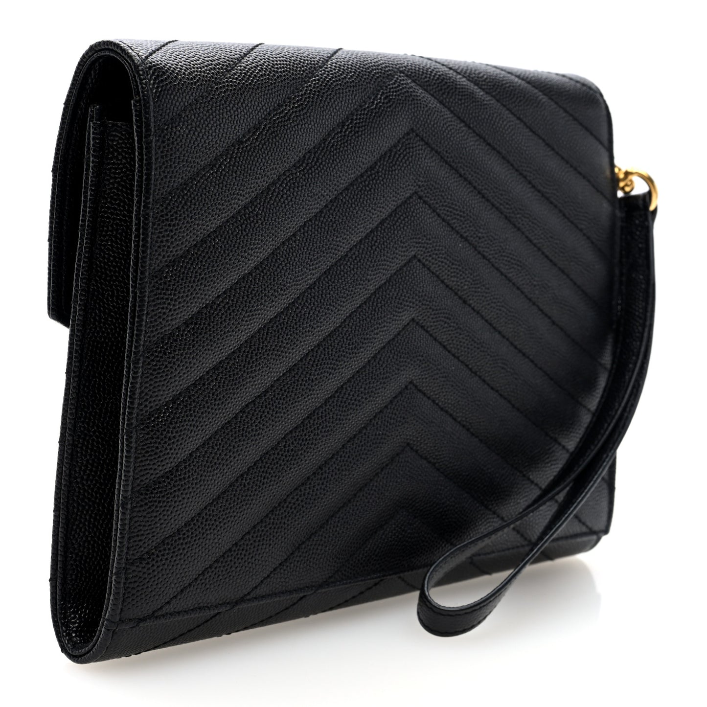 Grain De Poudre Matelasse Chevron Monogram Envelope Clutch Black