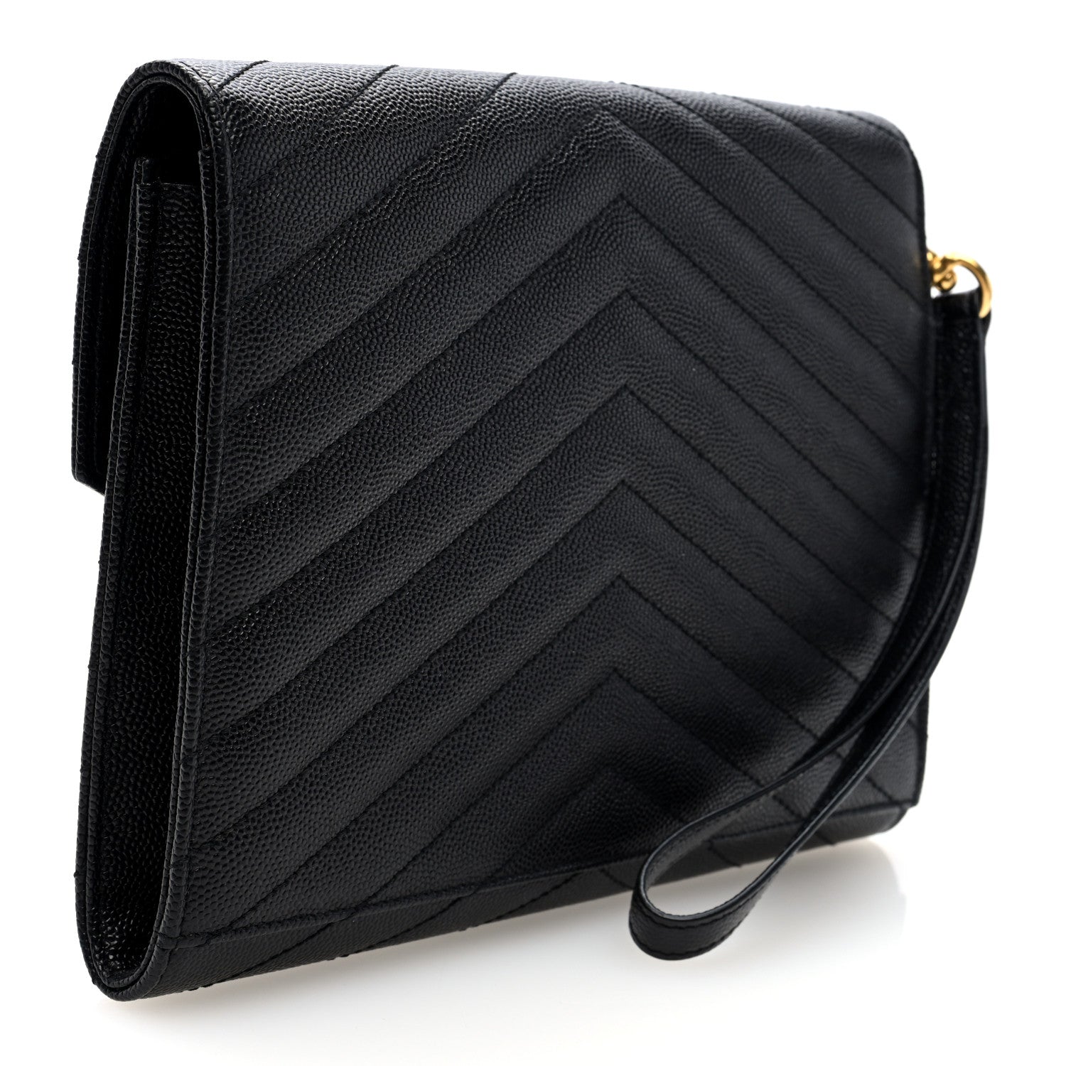 Saint Laurent Grain De Poudre Matelasse Chevron Monogram Envelope Clutch Black 3 of 7