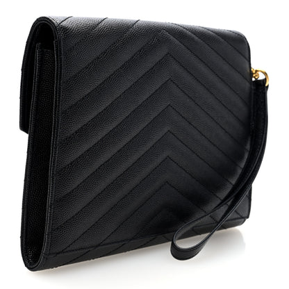 Saint Laurent Grain De Poudre Matelasse Chevron Monogram Envelope Clutch Black 3 of 7