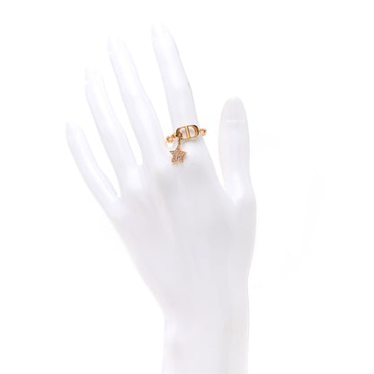 Christian Dior Metal Crystal Star CD Ring M Gold 2 of 6