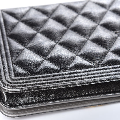 Chanel Cracked Metallic Calfskin Quilted Boy Wallet On Chain WOC Dark Silver 15 of 18