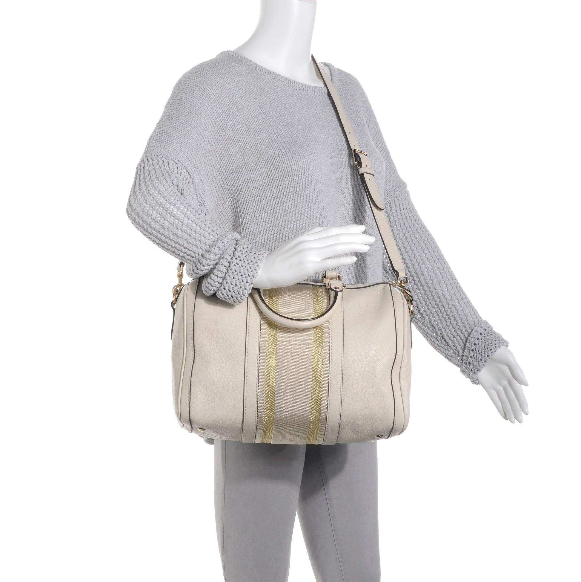 Gucci Leather Vintage Web Medium Boston Ivory 2 of 9