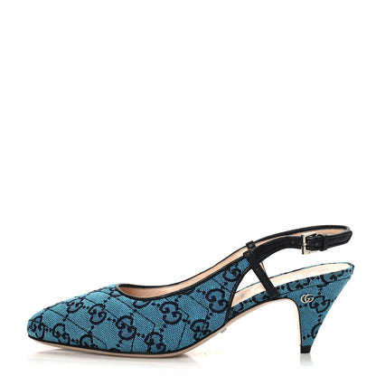 Gucci Monogram Multicolor Matelasse Nappa Double G 55mm Slingback Pumps 37 Light Blue 1 of 8