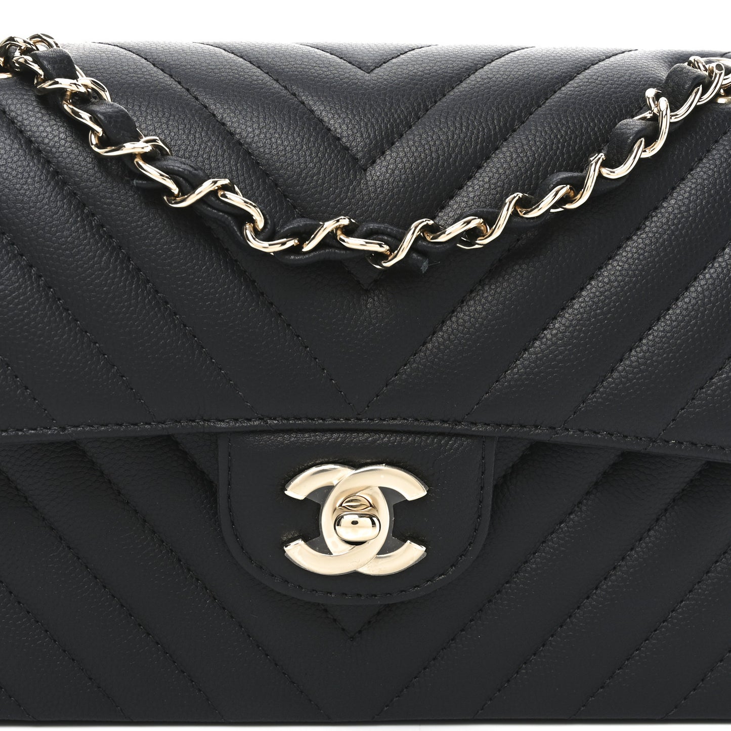 Caviar Chevron Quilted Small Double Flap Black