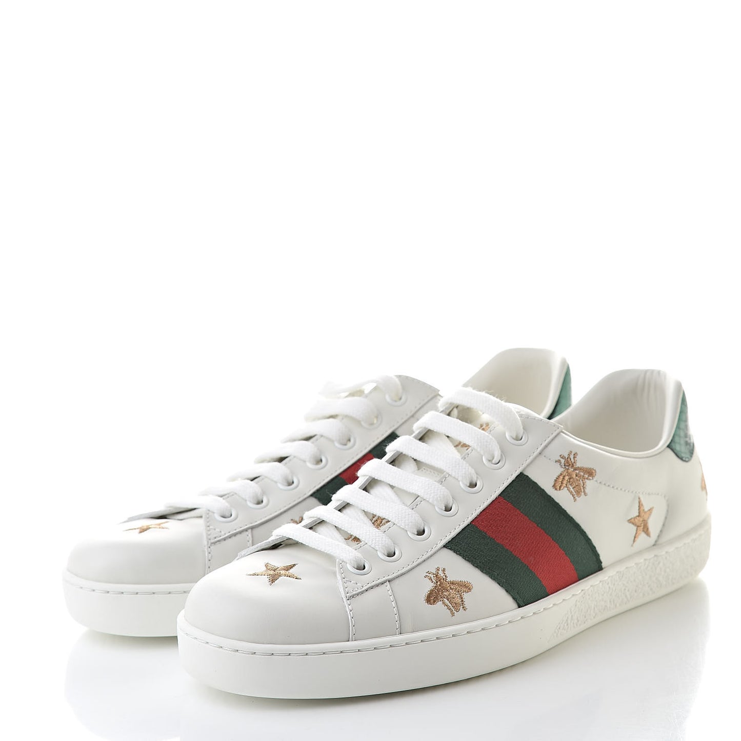 Calfskin Ayers Web Bee Star Embroidered Mens Ace Sneakers 6 White Green
