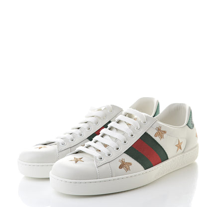 Gucci Calfskin Ayers Web Bee Star Embroidered Mens Ace Sneakers 6 White Green 3 of 11