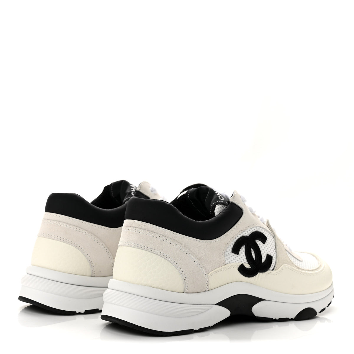 Chanel Mesh Suede Grained Calfskin Womens CC Sneakers 39.5 White Black 5 of 10