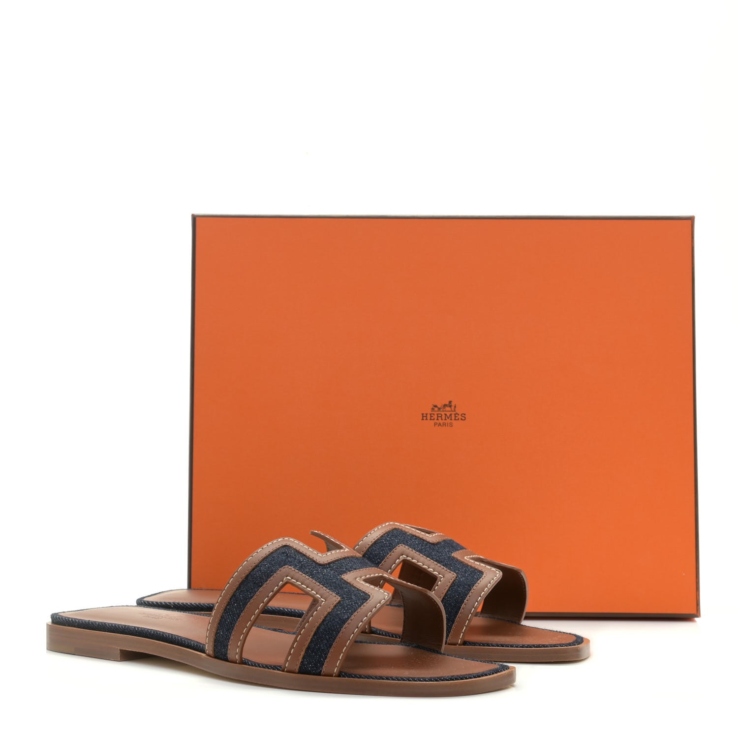 Hermes Calfskin Denim Oran Sandals 39 Bleu Brut Gold 11 of 11
