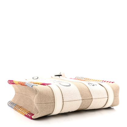 Chloe Linen Canvas Calfskin Blanket Stitched Small Woody Ribbon Tote White Multicolor 4 of 10