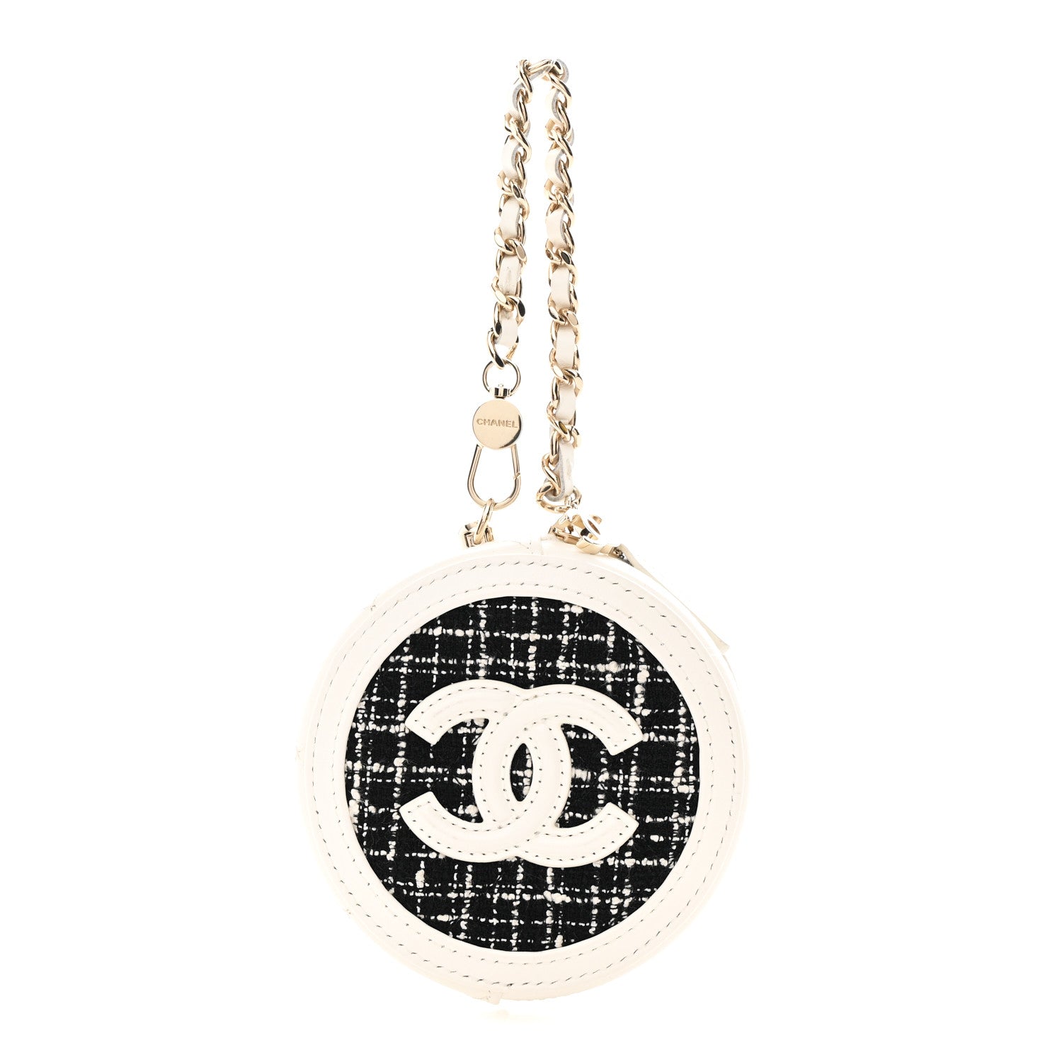 Chanel Tweed Quilted Round Filigree Pouch With Chain White Black 1 of 7